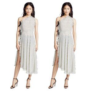 NWT Marianna Senchina Asymmetric Chiffon Midi Dress White/Black Polka Dot Sz S
